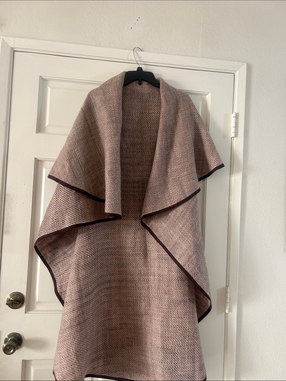 Open-Front Draped Cape in Dusty Rose with Contrast Trim